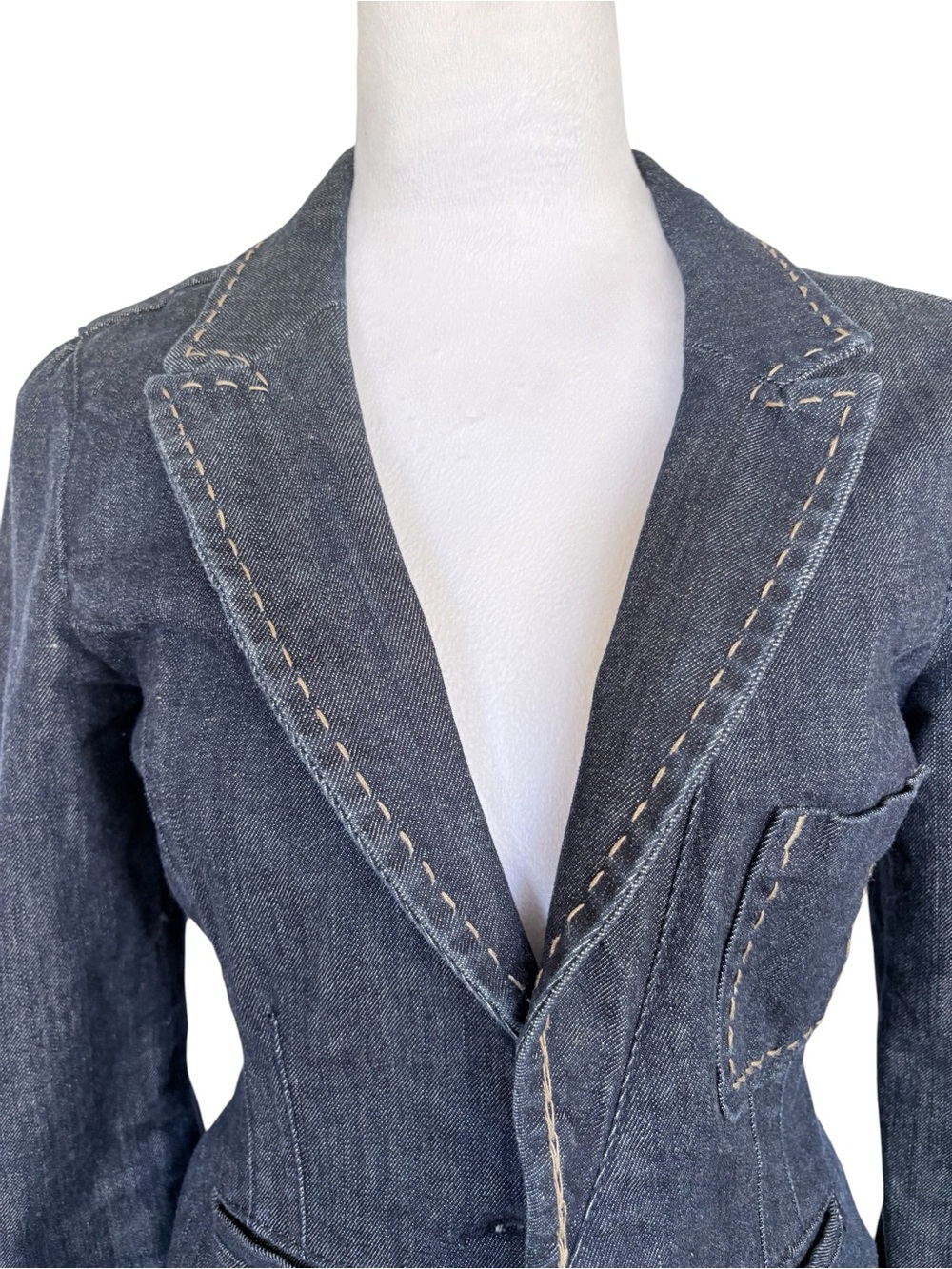 VTG Y2K Guess Jeans Dark Blue Denim Blazer with Contrast Topstitching Sz L - Picture 11 of 11